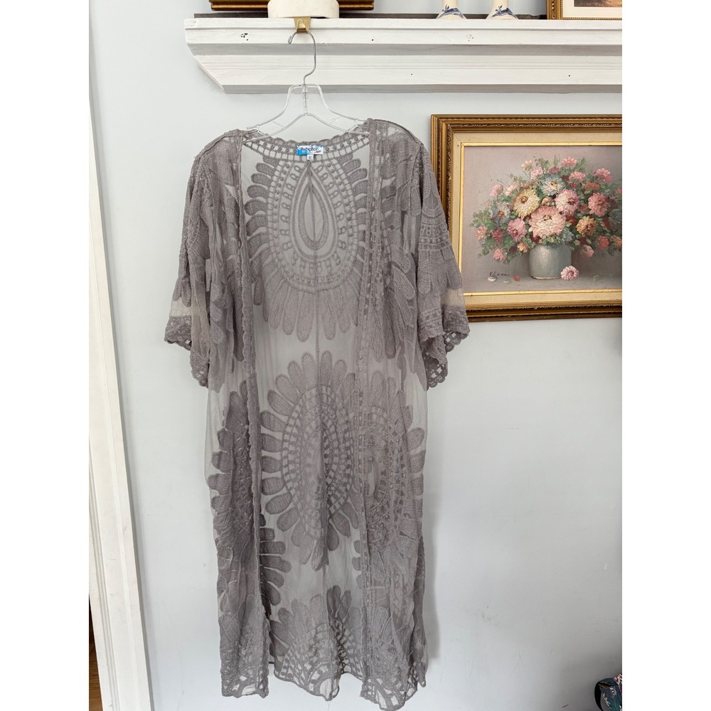 Womens Lace Cardigan Boho Floral Crochet‎ Summer Beach Cover Up size Medium